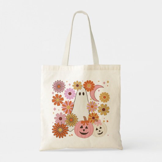 Floral Ghost Retro Halloween Tote Bag (Achterkant)
