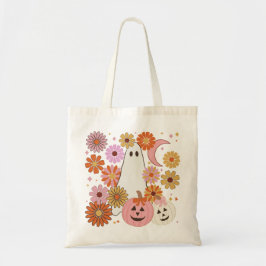 Floral Ghost Retro Halloween Tote Bag