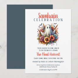 Floral Ghost Samhain Harvest Halloween Party Kaart