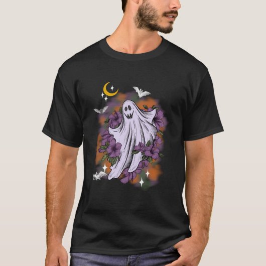  Floral Ghost Schattige Halloween Vrouwen Kinder M T-shirt (Voorkant)