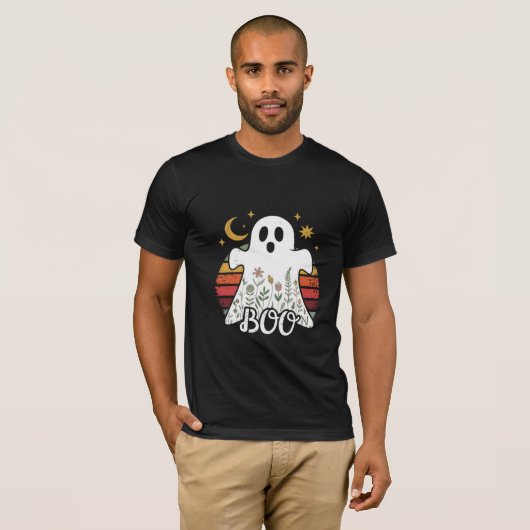 Floral Ghost with Crescent Moon beroemd gemaakt do T-shirt (Voorkant volledig)