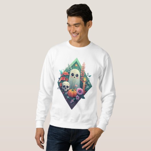 Floral Ghost with Skull pumpkin and candle Trui (Voorkant volledig)