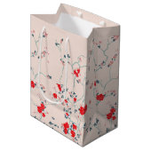 Floral Gift Bag, Red and Cream Chinoiserie Medium Cadeauzakje (Voorkant Gekanteld)