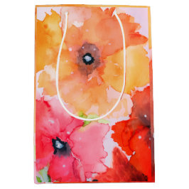 Floral Gift Bag - Rood & Gouden Aquarel Bloemen Medium Cadeauzakje