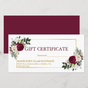 Floral Gift Certificate van de Waterverf Burgundy 