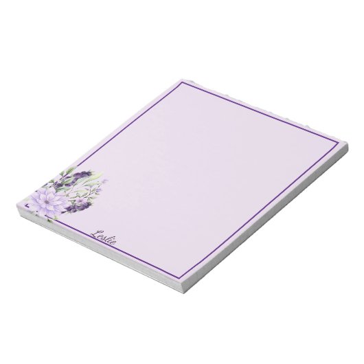 Floral Gift Notitieblok met aangepaste naam  Paars (Linkerzijde)
