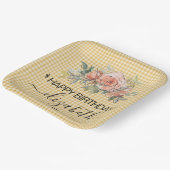 Floral Gingham Pset Happy Birthday Paper Borden Papieren Bordje (Gebogen)
