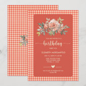 Floral Gingham Pset Happy Birthday Party Kaart (Voorkant / Achterkant)