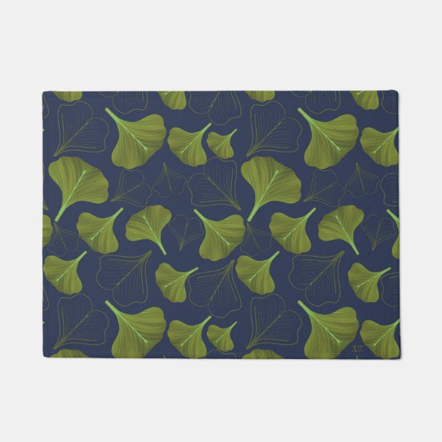 Floral Gingko Leaf Blue Pattern Deurmat (Voorkant)