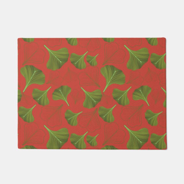 Floral Gingko Leaf Coral Pattern Deurmat (Voorkant)