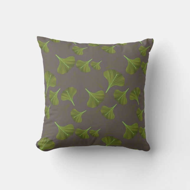 Floral Gingko Leaf Gray Pattern Kussen (Voorkant)