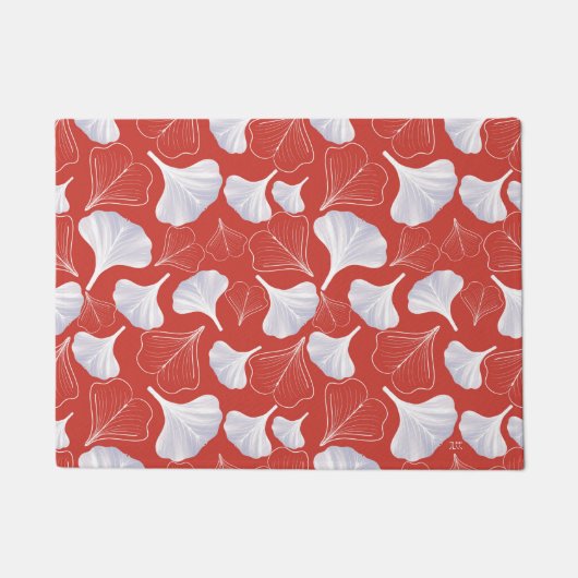 Floral Gingko Leaf Red Pattern Deurmat (Voorkant)