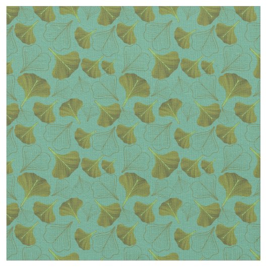 Floral Gingko Leaf Turquoise Pattern Stof (Close Up)