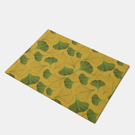 Floral Ginkgo Leaf Yellow Pattern Deurmat (Schuin)