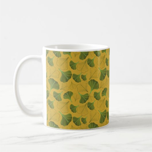 Floral Ginkgo Leaf Yellow Pattern Koffiemok (Links)