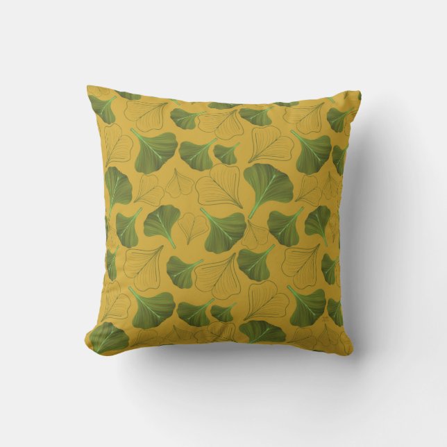 Floral Ginkgo Leaf Yellow Pattern Sierkussen (Voorkant)