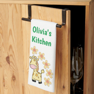 Floral Giraffe Kitchen Hand Towel Theedoek