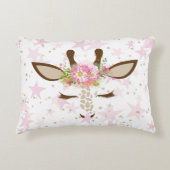 Floral Giraffe op roze sterren Accent Kussen (Voorkant)