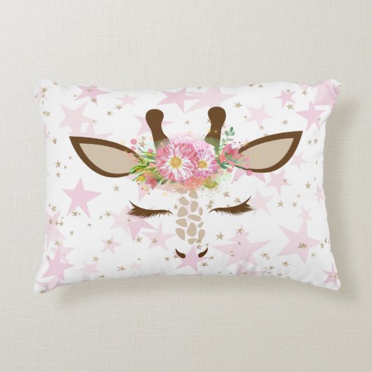 Floral Giraffe op roze sterren Accent Kussen (Voorkant)