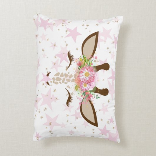 Floral Giraffe op roze sterren Accent Kussen (Achterkant (Verticaal))