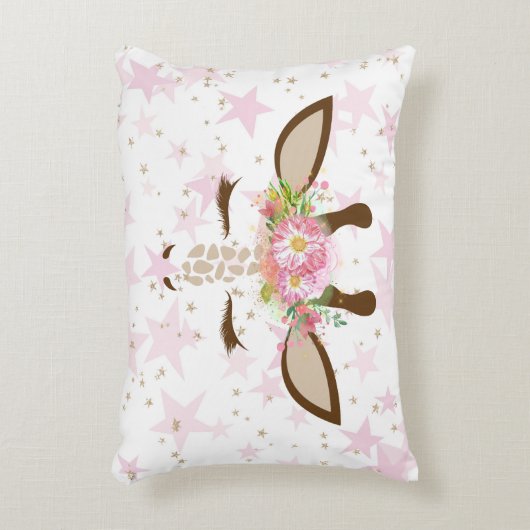 Floral Giraffe op roze sterren Accent Kussen (Voorkant(Verticaal))