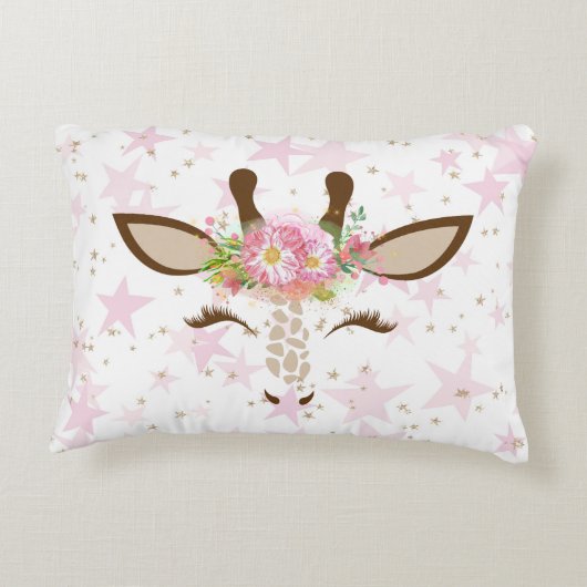 Floral Giraffe op roze sterren Accent Kussen (Achterkant)