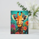 Floral Giraffe Portrait-9319 Briefkaart (Staand voorkant)