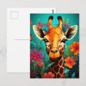 Floral Giraffe Portrait-9319 Briefkaart (Voorkant / Achterkant)
