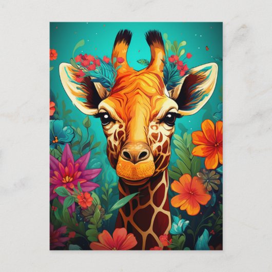 Floral Giraffe Portrait-9319 Briefkaart (Voorkant)