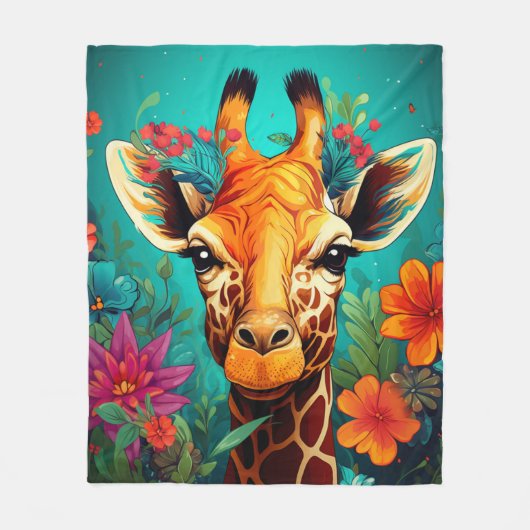 Floral Giraffe Portrait-9319 Fleece Deken (Voorkant)