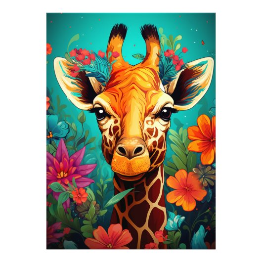 Floral Giraffe Portrait-9319 Foto Afdruk (Voorkant)
