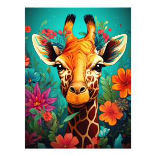 Floral Giraffe Portrait-9319 Foto Afdruk