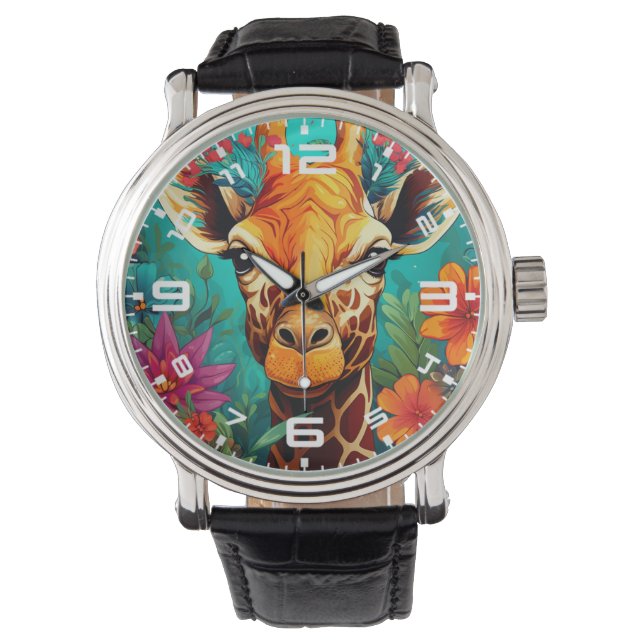 Floral Giraffe Portrait-9319 Horloge (Voorkant)