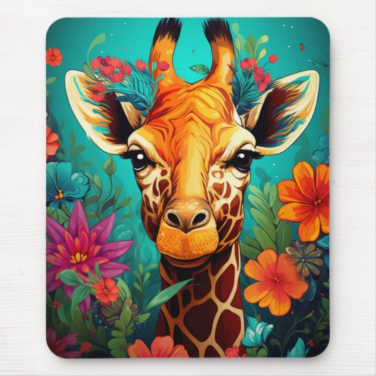 Floral Giraffe Portrait-9319 Muismat (Voorkant)