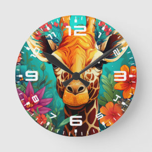Floral Giraffe Portrait-9319 Ronde Klok