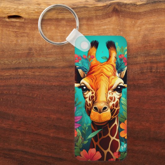 Floral Giraffe Portrait-9319 Sleutelhanger (Voorkant)