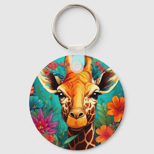 Floral Giraffe Portrait-9319 Sleutelhanger (Voorkant)