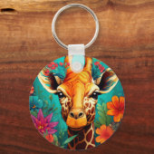 Floral Giraffe Portrait-9319 Sleutelhanger (Achterkant)