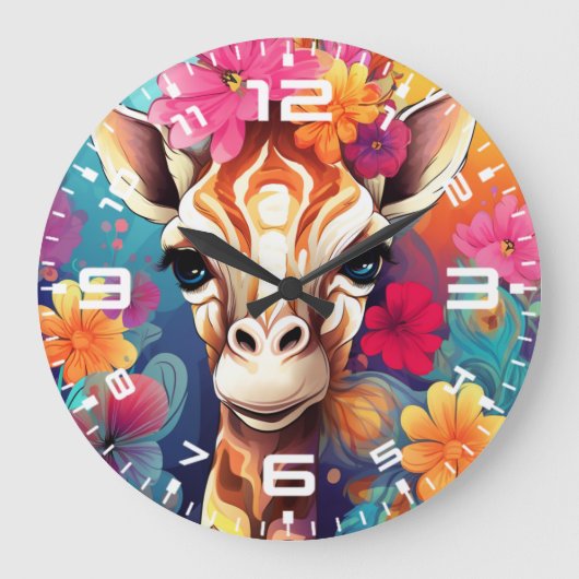 Floral Giraffe Portrait-9320 Grote Klok (Voorkant)