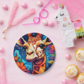 Floral Giraffe Portrait-9320 Papieren Bordje (Feest)