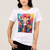 Floral Giraffe Portrait-9320 Tri-Blend Shirt (Voorkant)