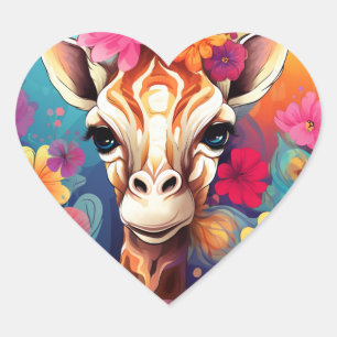 Floral Giraffe Portrait-9321 Hart Sticker