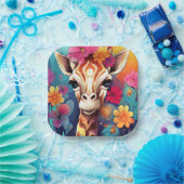 Floral Giraffe Portrait-9321 Papieren Bordje (Feest)