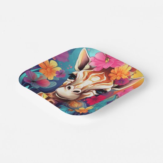 Floral Giraffe Portrait-9321 Papieren Bordje (Gebogen)