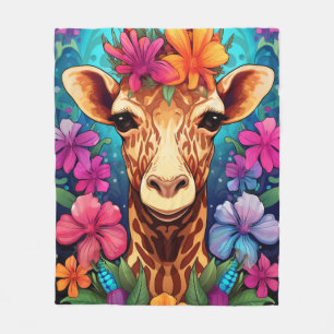 Floral Giraffe Portrait-9322 Fleece Deken