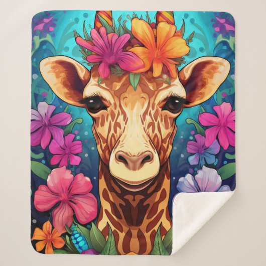 Floral Giraffe Portrait-9322 Sherpa Deken (Voorkant)