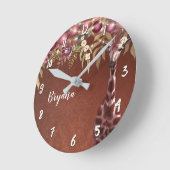 Floral Giraffe Rustic Brown Chic Personalized Ronde Klok (Hoek)
