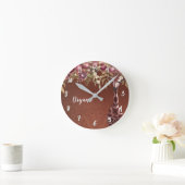 Floral Giraffe Rustic Brown Chic Personalized Ronde Klok (Huis)
