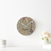 Floral Giraffe Rustic Brown Chic Personalized Ronde Klok (Huis)