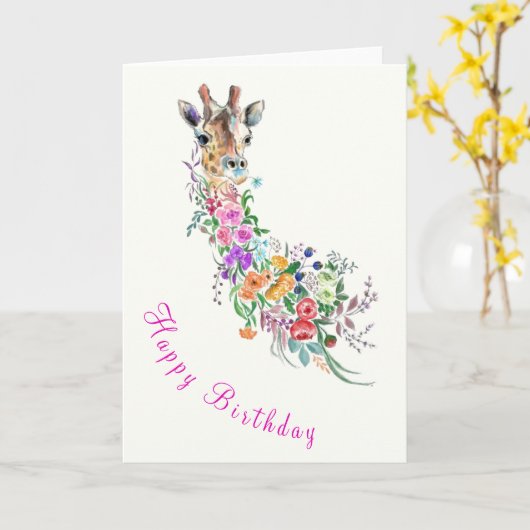 Floral Giraffe Verjaardag Kaart (Gele Bloem)